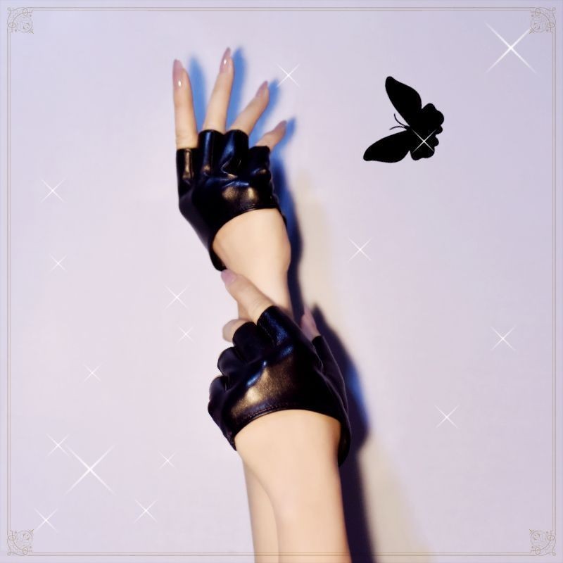 Gothic Cyberpunk jk Nửa Ngón Tay Nửa Lòng Bàn Tay Butler Găng Tay Da Nữ cos