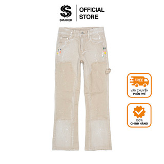Quần jeans dài nam màu tan vẫy sơn customize - splashed flare jeans in tan