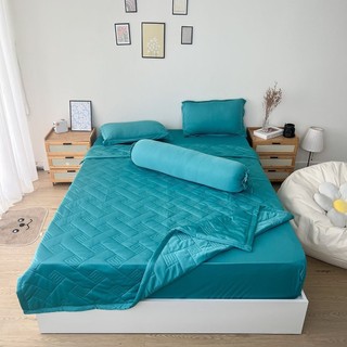 Bộ chăn ga gối REE Bedding XANH LÝ chần bông chất thun lạnh TL262 đủ size giường nệm M6