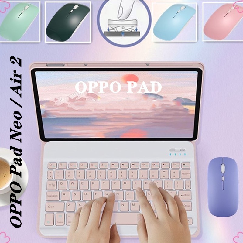 Bàn Phím Không Dây Cho OPPO Pad Neo / OPPO Pad Air 2 11.4 inch 2024 Bluetooth Có Thể Tháo Rời Chân Đế Bàn Phím Flip PU Bao Da + Chuột