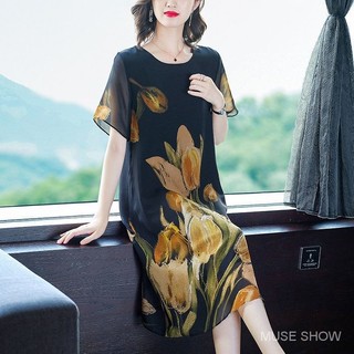 Đầm 2022 Tuổi Bụng Mẹ Cổ Tích Đầm Phong Cách Mới Nữ Tay Ngắn Nhỏ Ôm Phù Hợp Với Người Cao Tuổi Trung Niên Thời Trang Mùa Hè Mỏng Hơn Nhìn Mùa Hè Đầm Thời Trang Cao Cấp 40-50 Nữ Rời