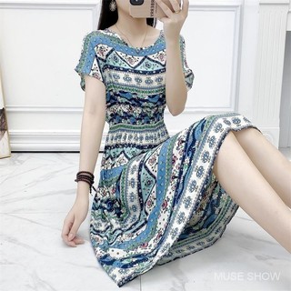 Váy Hoa Thời Trang Đi Biển Kỳ Nghỉ Cổ Tích Váy In Hình Tay Ngắn Cotton Lụa Cotton Slim-Fit Đầm Bohemian Mỏng Hơn Nhìn Thời Trang Cao Cấp Cổ Tích Váy Đi Biển Váy Nữ Mùa Hè Mùa Hè Nữ Giữa
