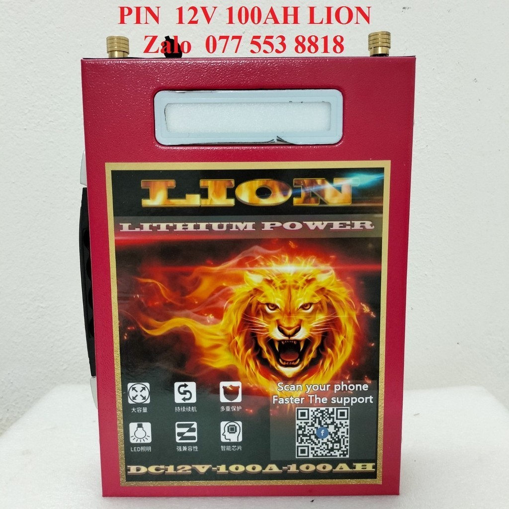 Bình Pin Lithium 12v-100Ah Lion+ Mới  Hiển Thị Màn Hình Led -cổng sạc USB