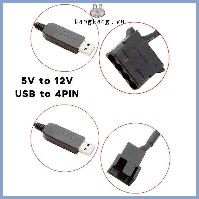 Bang USB Sang 4Pin Quạt Máy Tính Adapter Cáp 5V Đến 12V Đầu Nối Cáp Nguồn 4Pin