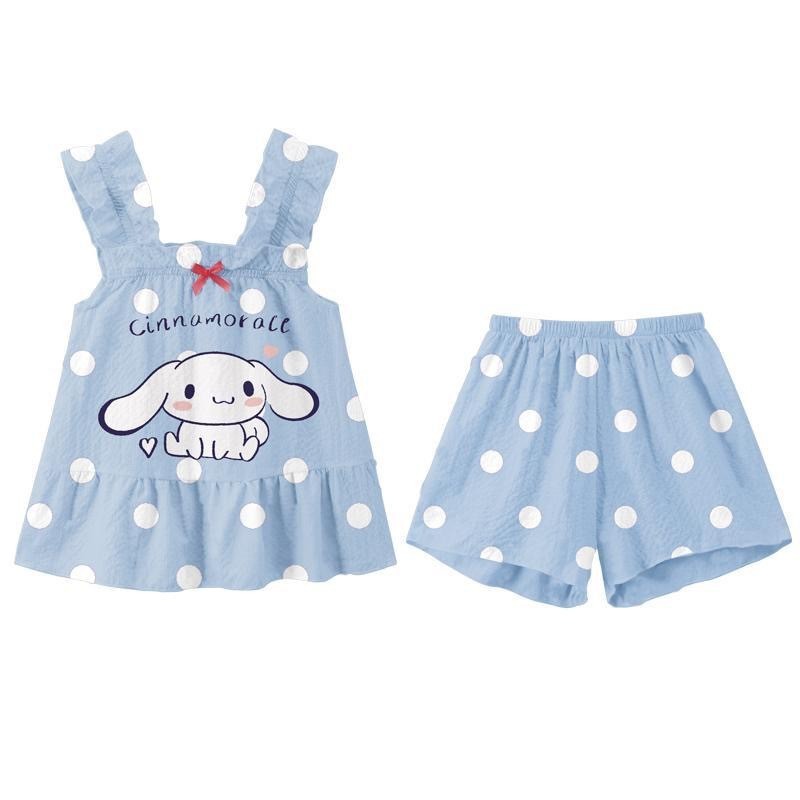 Bộ đồ trẻ em 2-12 tuổi Sanrio Sling + Quần ngắn Cinnamoroll Bộ đồ ngủ trẻ em Phim hoạt hình Bé gái Đồ ngủ Bộ đồ ngủ in hình trẻ em Đồ ngủ