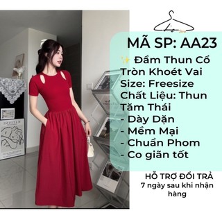Đầm Thun Nhập Cổ Tròn Khoét Vai Dáng Dài