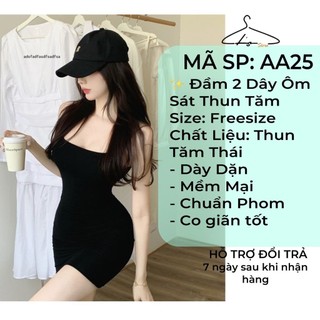 Đầm body 2 dây ôm form cơ bản 3 màu nâu đen xám
