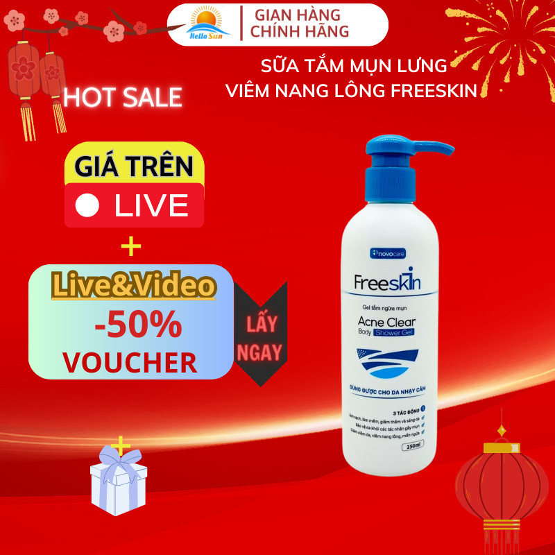 Sữa Tắm Novocare Freeskin Mụn Lưng, Viêm Nang Lông, Body Ngực Mông Sach Sâu Sáng Da Giảm Thâm Mụn Lư