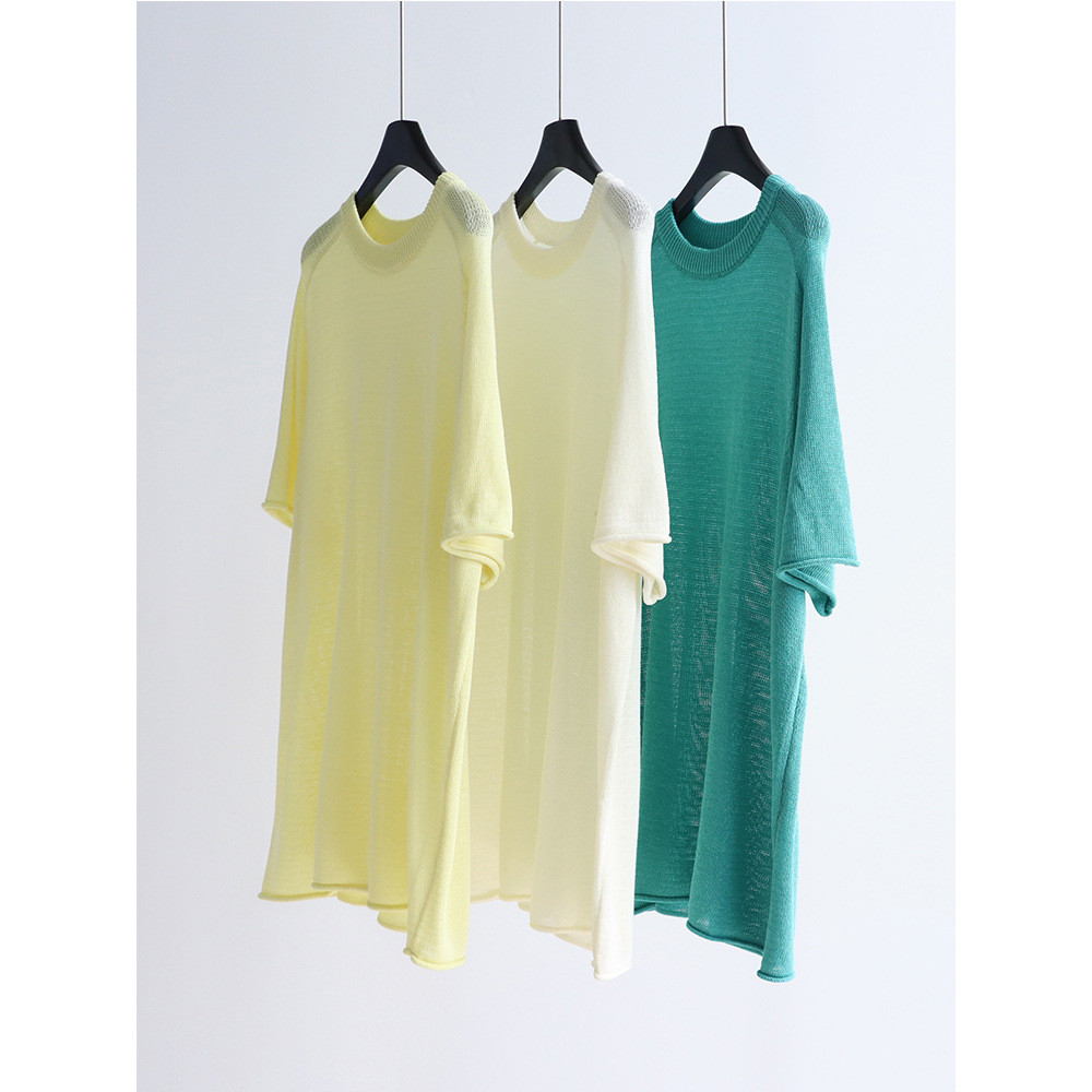 Lyocell + vải lanh ROW Phong cách dáng rộng Áo len ngắn tay dài vừa phải Áo chui đầu lười biếng mùa 