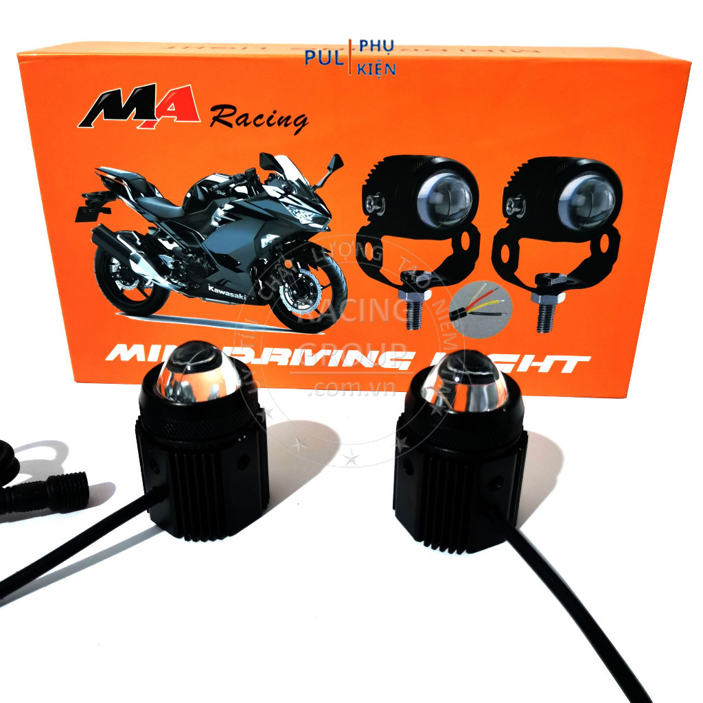 Đèn trợ sáng mini moto xe máy bi cầu MA RACING DRIVING LIGHT 2 chế độ ánh sáng trắng vàng hàng chính hãng