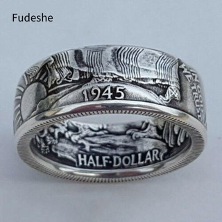 Fudeshe Khắc Chữ 1945 Size 7-13 925 Mới|Cổ Điển|Nhẫn Chạm Khắc Thủ Công Phong Cách Mỹ|Nhẫn