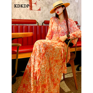 Kdkdp Cảm giác thời trang cao cấp nhẹ nhàng sang trọng khí chất dài tay xuân thu 2023 mới cổ chữ v khoe váy chữ a mỏng