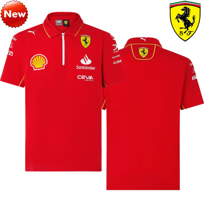 Bộ đồ đua F1 mới nhất 2024 + Áo Polo đội Scuderia Ferrari 2024 F1 + Áo thun ngắn tay nam nữ mùa hè
