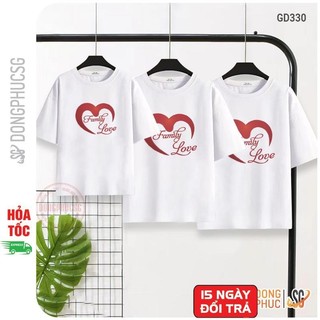 Áo gia đình mẫu Family Love đồ gia đình 3/4/5 người giá rẻ thun dày dặn màu trắng GD330T| ONGPHUCSG