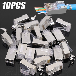 Đầu nối đi qua cat7 & cat6 & cat 5a, 10 chiếc, mặt đất ngoài ftp / stp được bảo vệ mạ vàng 50um, đầu nối phích cắm mạng mô-đun cho cáp ftp / stp