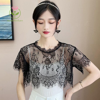 Áo sơ mi nữ cổ giả có thể tháo rời Áo sơ mi nửa móc ngọt ngào Sheer Áo sơ mi ren hoa