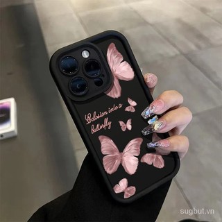 Ốp điện thoại mềm hình bướm ảo màu hồng đơn giản Thích hợp cho iPhone 11 12 13 14 15 pro max 14pro 14promax 13pro 13promax 11promax 12pro x xr x xsmax 7plus 8plus Vỏ bảo vệ chống bụi chống sốc