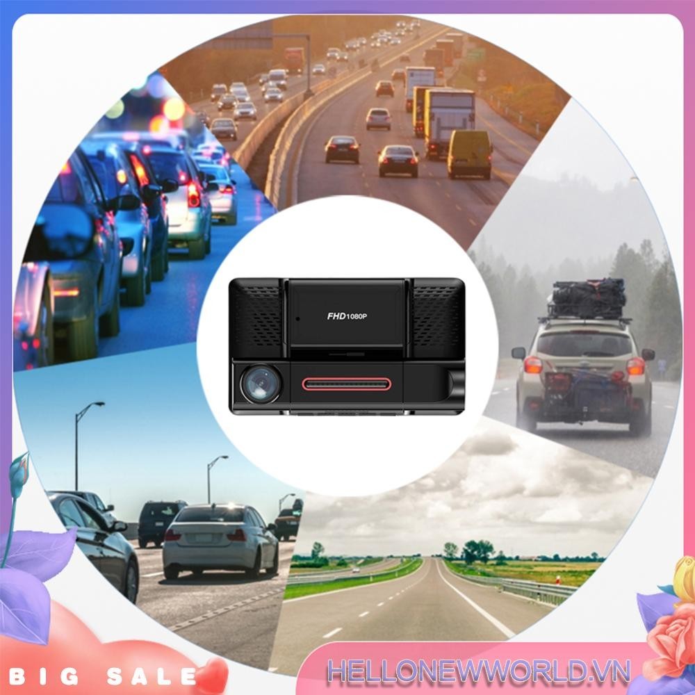 [Hellonewworld.vn] Ghi vòng lặp DVR ô tô 3 ống kính HD 1080P Đầu ghi l