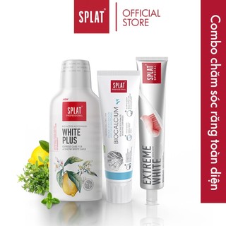 Combo Chăm Sóc Răng Toàn Diện SPLAT: Kem Đánh Răng Extreme White 75ml, Biocalcium 100ml, Nước Súc Miệng White Plus 275ml