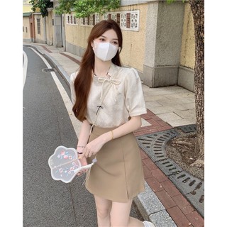 Áo sườn xám nữ thiết kế nhẹ nhàng nữ tính phong cách trung hoa, Áo sườn xám nữ cổ tàu, cúc ngọc trai cài cổ cột nơ