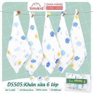 Khăn sữa cotton nhăn 6 lớp dokma túi 5 chiếc cao cấp 28x28cm - timikid