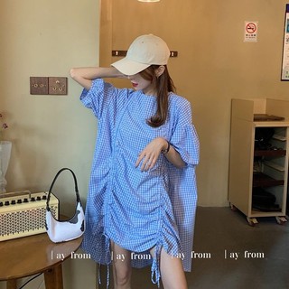 300 Plus Size Nữ Mùa Hè Béo mm Phiên Bản Hàn Quốc Thiết Kế Phong Cách Hồng Kông Dây Rút Tay Phồng Rời Ôm Hơn Nhìn Đầm