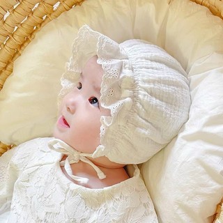 Mũ nón tiểu thư cho bé gái 0-6 tháng tuổi, mũ nón tai bèo cho bé gái chất xô muslin mềm mại thoáng khí đáng yêu