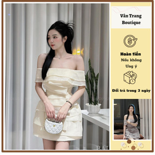 T40 Váy tơ trễ vai xếp ly tầng cực sang chảnh chuẩn mẫu mặc hàng thiết kế chất cực đẹp