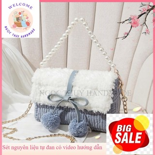 Túi handmade tự đan pom pom - phụ kiện đan túi