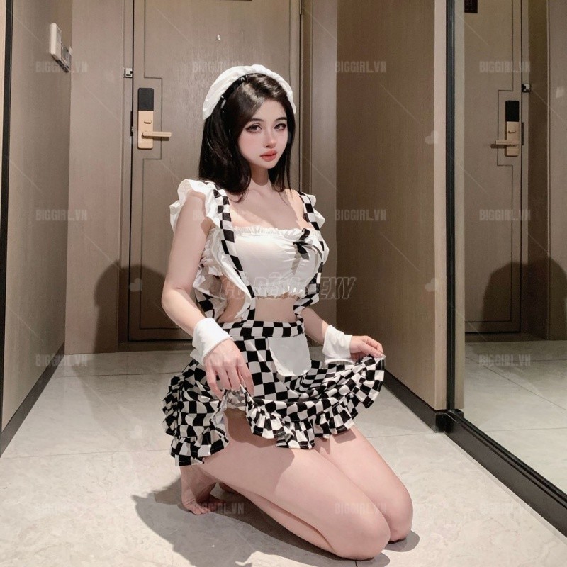 Đồ Cosplay Cô Hầu Gái Váy Ngủ Sexy caro dễ thương Bigsize Bộ Ngủ Cosplay Sexy Maid Phong Cách Anime lolita Cute Nhật Bản Gợi Cảm quyến rũ Kèm Tạp Dề