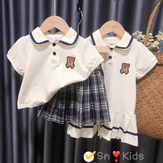 Set váy polo gấu kèm váy kẻ