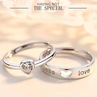 Nhẫn cặp đôi đồng tâm Nút thắt vĩnh cửu dành cho nam và nữ Nhẫn đôi kim cương hình trái tim rỗng Quà tặng