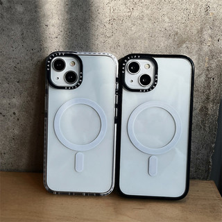 Casetifg Đơn Giản Trong Suốt Chống Sốc Sạc Từ Tính Ốp lưng iPhone 16 11 12 13 14 15 Pro Max 15 14 16Plus Đen Trắng Cạnh Silicon Bảo Vệ Vỏ Acrylic Bìa Cứng