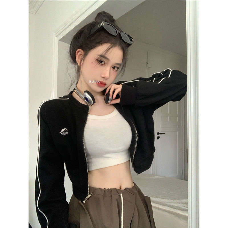 Áo khoác mỏng Nữ Hot Girl Dây kéo ngoài Ngắn Crop Umbilical Cardigan Top Hợp thời trang