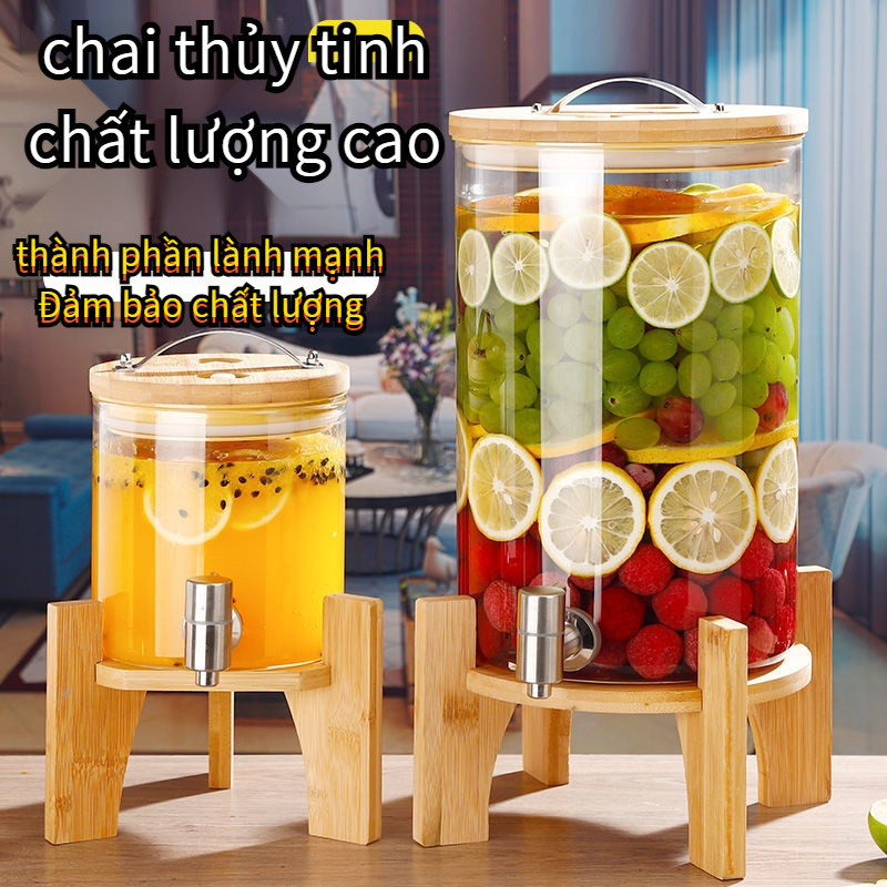 Bình Thủy Tinh Đựng Nước Uống Có Vòi Rót Tiện Dụng Bình Trà Bằng Thủy Tinh Chịu Nhiệt Độ Cao Cỡ Lớn Phong Cách Retro Bình nước thủy tinh có vòi và chân đế, thủy tinh chịu nhiệt cao cấp, bình ngâm hoa quả có vòi