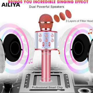 Micro Bluetooth không dây AILIYA có micrô không dây có đèn màu LED có đèn Karaoke có đèn