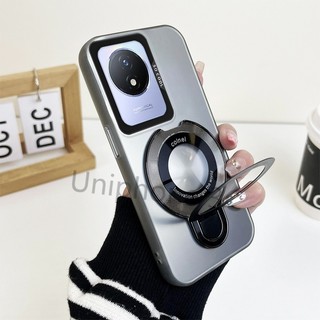 Vỏ khung sang trọng VIVO Y02 Y02A Y02T Vỏ cứng acrylic mờ dày vỏ chống sốc có giá đỡ từ tính bằng kim loại tròn