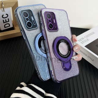 Ốp khung sang trọng Xiaomi 11T PRO Mạ điện Vỏ điện thoại di động Vỏ mềm chống rơi viền bao gồm tất cả các cạnh có giá đỡ từ tính bằng kim loại tròn