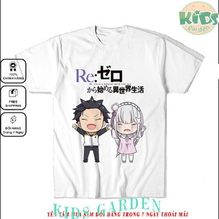 Áo thun anime Re:Zero Subaru & Emilia Chibi ngắn tay