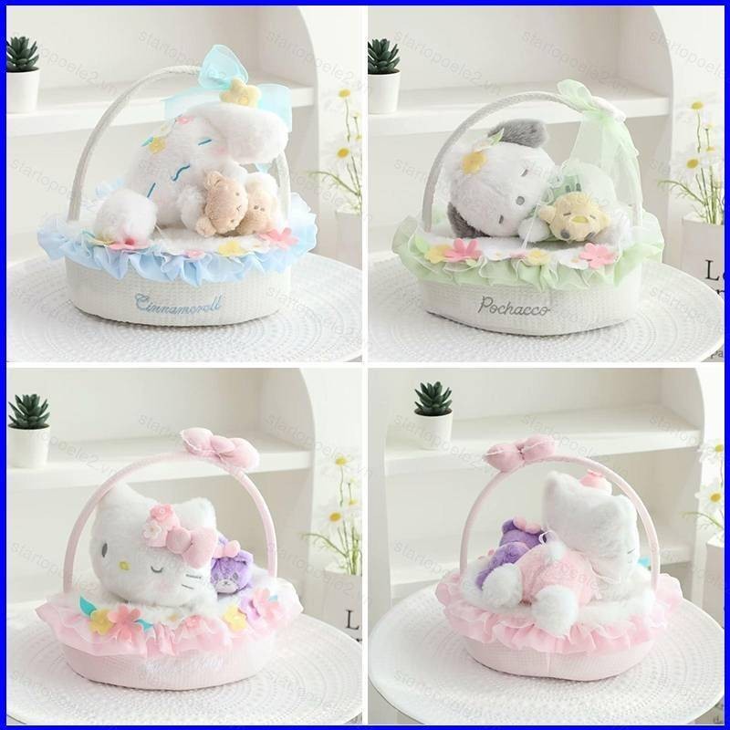 Sanrio Hello Kitty Cinnamoroll Pochacco Giỏ Hoa Và Ngủ Sang Trọng Búp Bê Quà Tặng Cho Bé Gái Trẻ Em Đồ Chơi Nhồi Bông