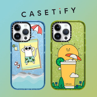 Casetify Beach Cat Đồ uống mùa hè Vỏ điện thoại TPU lấp lánh cho iPhone 15 Pro Max 14 ProMax plus 13 12Pro 12PM 11 Vỏ bảo vệ điện thoại chống sốc Vỏ bảo vệ điện thoại di động