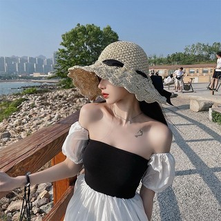 Nón cói móc đi biển nơ đen tiểu thư NCM25