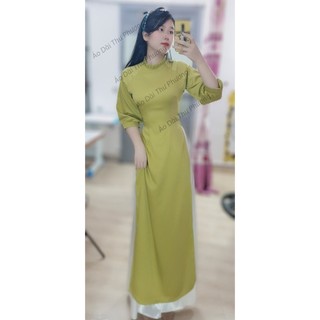 Áo dài tt17021 cổ bèo xanh cốm chất vải lụa tây thi , áo dài công sở, giáo viên