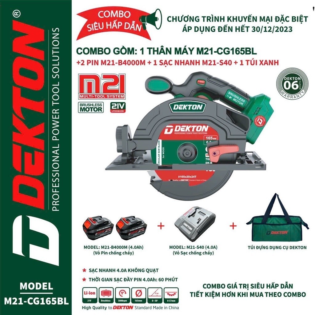 Combo Máy cưa gỗ Dekton M21-CG165BL không chổi than .