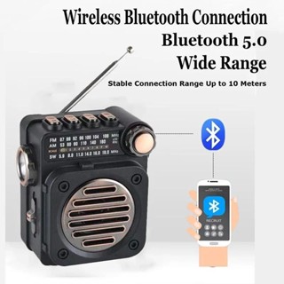  Mini Di Động FM AM SW Radio Không Dây Bluetooth 5.0 Máy Nghe Nhạc Bộ Thu Vô Tuyến Sạc Loa Tích Hợp Có Đèn Pin LED Hỗ Trợ Ổ Đĩa Flash USB và Thẻ Micro SD 