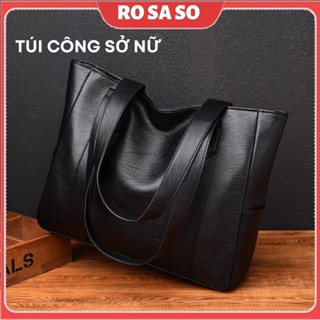  Túi xách nữ công sở size 42cm đeo vai màu đen da PU bóng đẹp đi làm laptop 15.6 inch ROSASO TX100 
