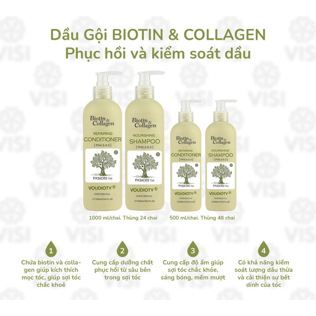 Dầu gội xả cho tóc dầu Biotin Collagen Voudioty xanh lá 500ML - 1000ML