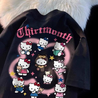 [Polyester] Áo thun nữ tay ngắn cổ tròn in hình Kitty cổ tròn kiểu Hàn Quốc Quần áo mùa hè đa năng