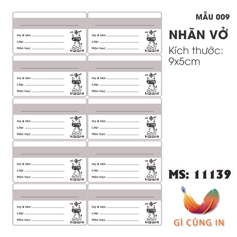 Combo 20 Nhãn vở - Nhãn dán vở - Nhãn dán sách - Nhãn dán tập - Nhãn tên
