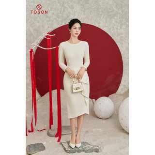 Đầm len nhung trắng kem, xếp ly đổ bèo toson 41945w23